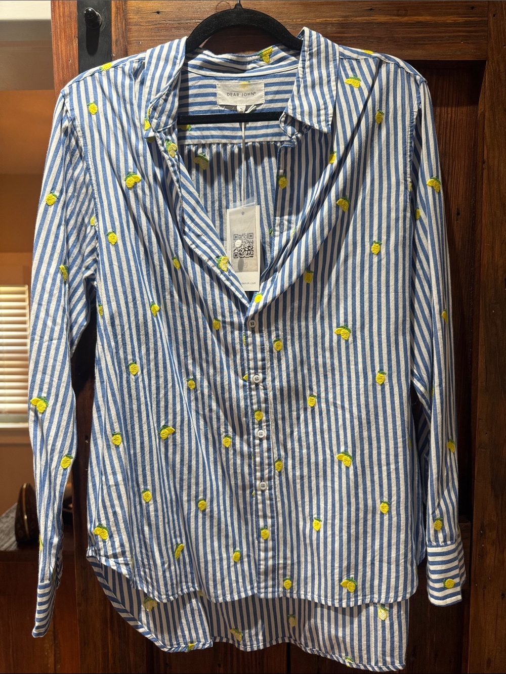 Dear John Blue & White Striped Shirt with Yellow Lemon Embroidery NWT